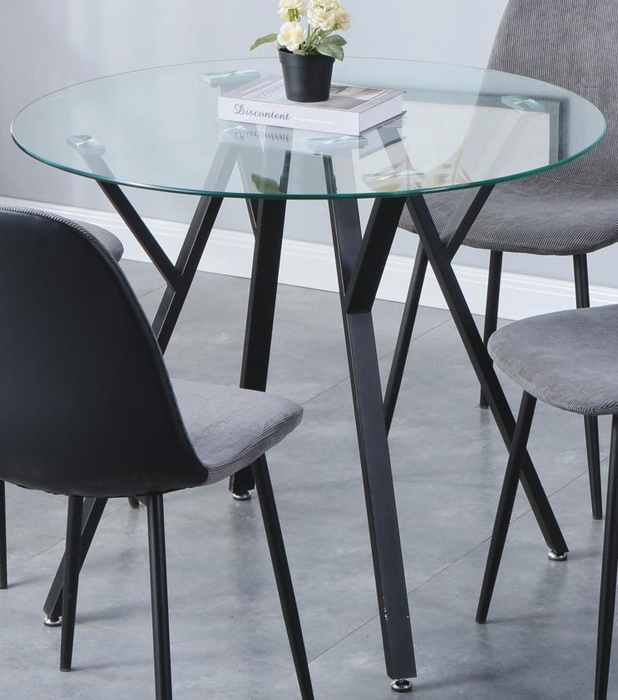 GOLDFAN Round Modern Glass Dining Table, AWS-162(glass+black) .US