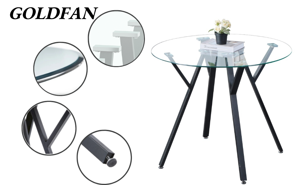 GOLDFAN Round Modern Glass Dining Table, AWS-162(glass+black) .US