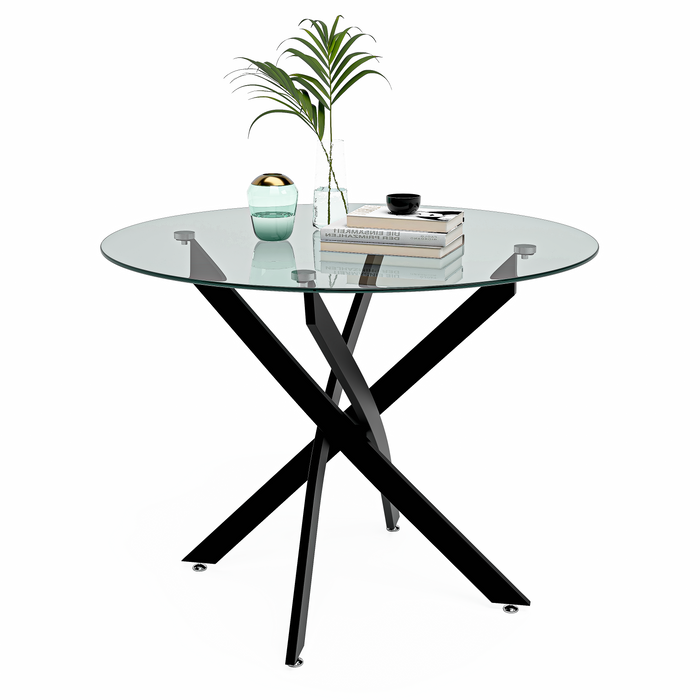 GOLDFAN Round Glass Dining Table with Black Powder Coating Legs, AWS 22.US