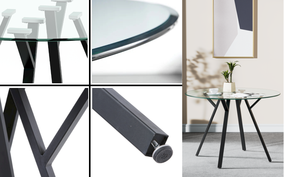 GOLDFAN Round Modern Glass Dining Table, AWS-162(glass+black) .US