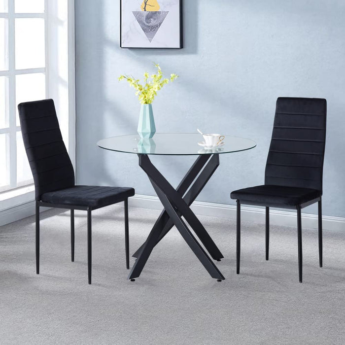 GOLDFAN Round Glass Dining Table with Black Powder Coating Legs, AWS 22.US