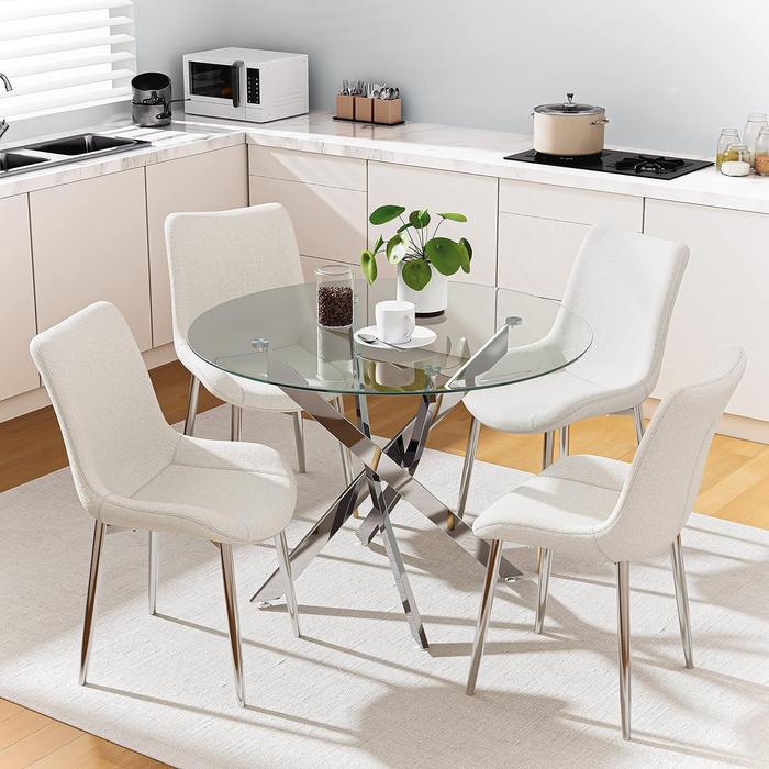 GOLDFAN Round Glass Dining Table with Black Powder Coating Legs, AWS 22.US