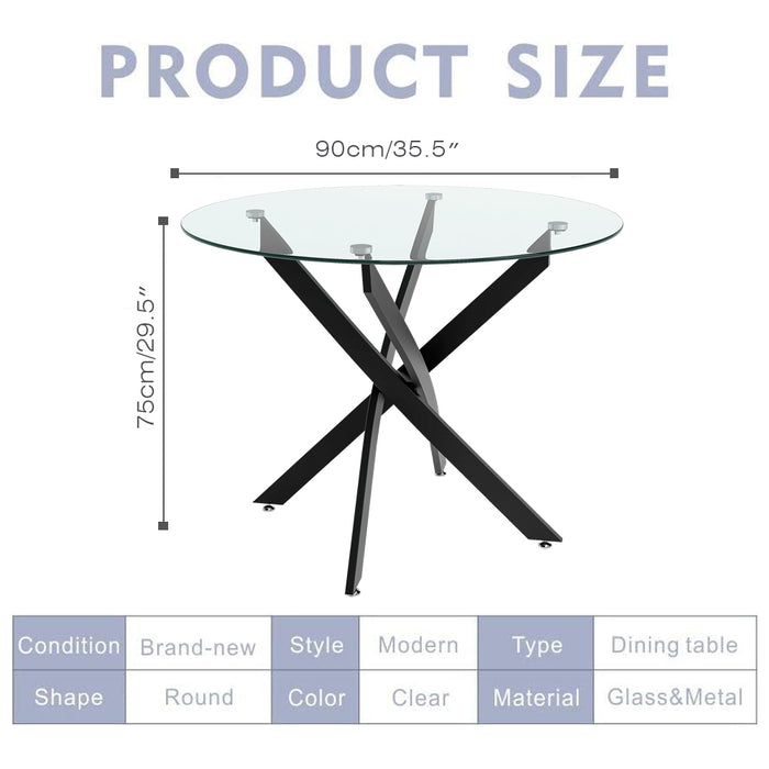 GOLDFAN Round Glass Dining Table with Black Powder Coating Legs, AWS 22.US