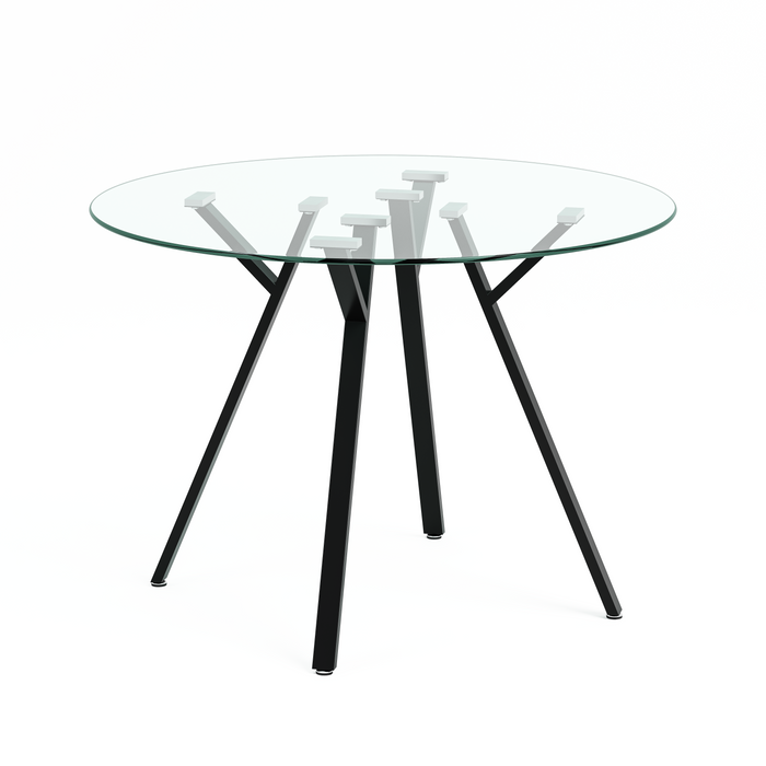 GOLDFAN Round Modern Glass Dining Table, AWS-162(glass+black) .US
