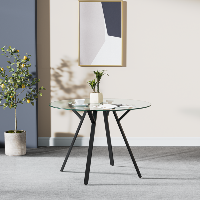 GOLDFAN Round Modern Glass Dining Table, AWS-162(glass+black) .US