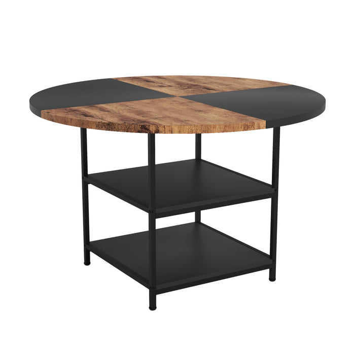 GOLDFAN 47 inch Round Dining Wood Table for 4  with 2-Layer Storage Shelves.AWS-204