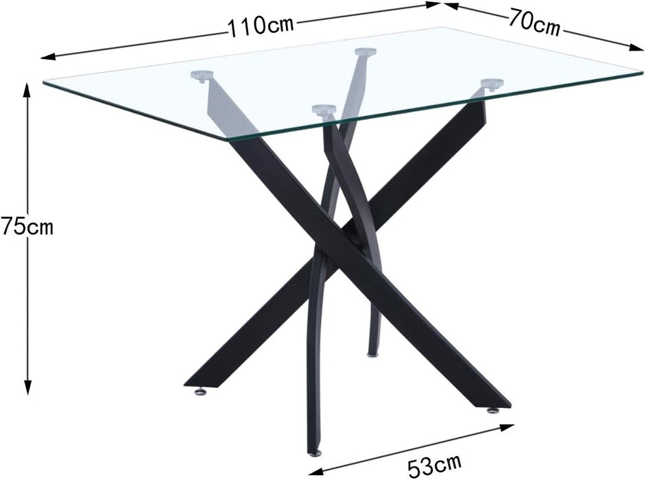 GOLDFAN Table de Salle à Manger en Verre Moderne Table à Manger Cuisine Rectangulaire Table avec Noir Pieds pour Salon Bureau etc 110 x 70 x 75cm（glass+black）, AWS-021-4.FR