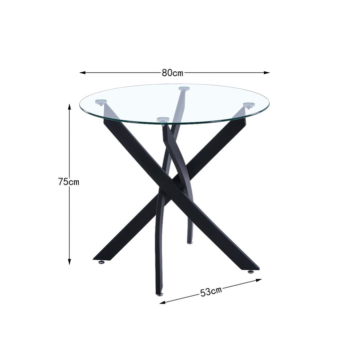 GOLDFAN Table de Salle à Manger en Verre Moderne Petit Table à Manger Cuisine Table Ronde avec Pieds Noirs pour Salon Bureau etc 80x80x75cm, AWS-022-6（glass+black） .FR