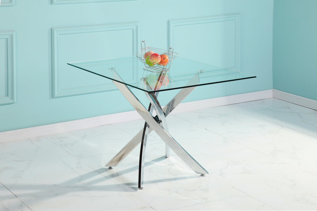 GOLDFAN Table de Salle à Manger en Verre Moderne Argent Table à Manger Cuisine Table Rectangulaire avec Pieds Chromés pour Salon Bureau etc 110 x 70 x 75cm（glass+Chrome）, AWS-021-3 .FR