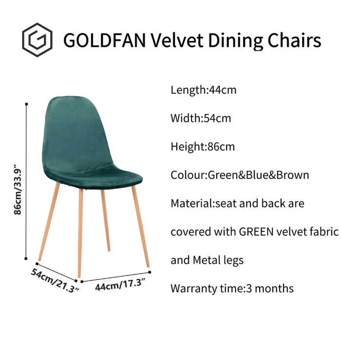 GOLDFAN Ensemble Moderne de 4 Chaises de Salle à Manger Chaise de Cuisine Chaise Rembourrée Chaise de Salon Chaise en Pieds de Métal Velours, Vert, AWS-024-2-4 .FR